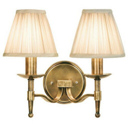 Avery Luxury Twin Arm Wall Light Traditional Antique Brass & Beige Pleat Shade