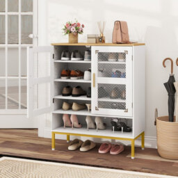 Costway 5-Tier Shoe Cabinet With Mesh Doors Wooden Modern Shoe Storage Organizer-White - thumbnail 3