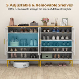 Costway 5-Tier Shoe Cabinet With Mesh Doors Wooden Modern Shoe Storage Organizer-White - thumbnail 6