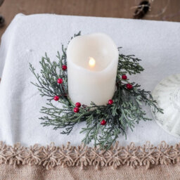 Amorly 6Pcs Snowy Pine Needle Red Berry Candle Ring Wreaths, Artificial Mini Christmas Wreaths, Ornaments For Table Decorations - thumbnail 6