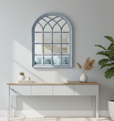 Biznest Grey Rustic Soho Window Style Mirror Elegant Vintage Hallway Mirror 50.5X71X2.5Cm (Grey Rustic) - image 1