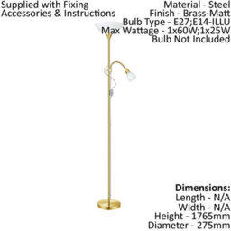 Elegant Brass Floor Lamp With Adjustable Reading Light And White Shade - thumbnail 2