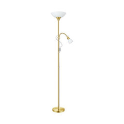 Elegant Brass Floor Lamp With Adjustable Reading Light And White Shade - thumbnail 1