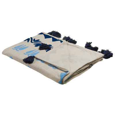 Beliani Blanket Bhind Cotton 130 X 180 Cm Beige - image 1