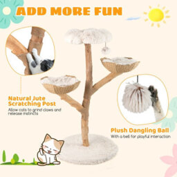Costway Cat Tree 122 Cm Tall Real Wood Branch Kitten Tower W/ Flower Perch - thumbnail 8