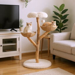 Costway Cat Tree 122 Cm Tall Real Wood Branch Kitten Tower W/ Flower Perch