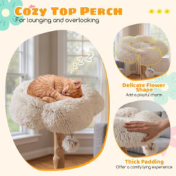 Costway Cat Tree 122 Cm Tall Real Wood Branch Kitten Tower W/ Flower Perch - thumbnail 5