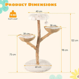 Costway Cat Tree 122 Cm Tall Real Wood Branch Kitten Tower W/ Flower Perch - thumbnail 3