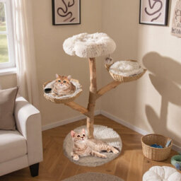 Costway Cat Tree 122 Cm Tall Real Wood Branch Kitten Tower W/ Flower Perch - thumbnail 4
