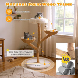Costway Cat Tree 122 Cm Tall Real Wood Branch Kitten Tower W/ Flower Perch - thumbnail 7