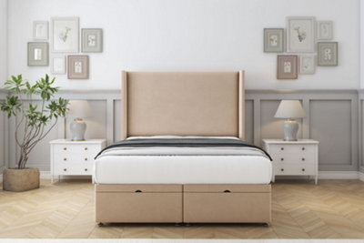 "Comfort Madrid Pebble Plush Ottoman Bed With Mattress With 54"" Wingback Headboard 4' Small Double" - image 1