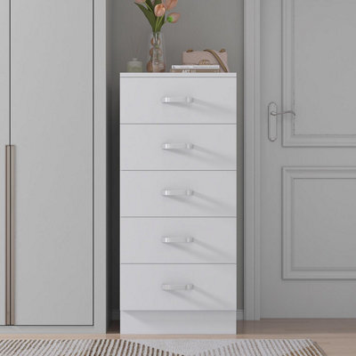 Fwstyle Tunis White 5 Drawer Chest Of Drawers Modern Bedroom Furniture (H) 90 (W) 40 (D) 40Cm - image 1