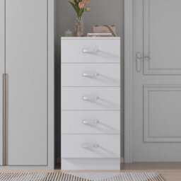 Fwstyle Tunis White 5 Drawer Chest Of Drawers Modern Bedroom Furniture (H) 90 (W) 40 (D) 40Cm - thumbnail 1