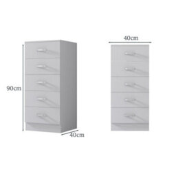 Fwstyle Tunis White 5 Drawer Chest Of Drawers Modern Bedroom Furniture (H) 90 (W) 40 (D) 40Cm - thumbnail 8