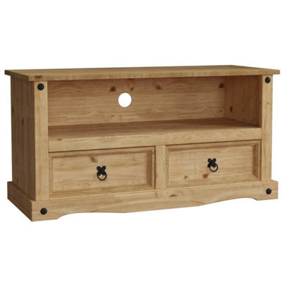 Flat Screen Tv Unit 2 Drawer Mexican Solid Pine Wood Waxed Rustic Finish - image 1