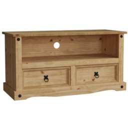 Flat Screen Tv Unit 2 Drawer Mexican Solid Pine Wood Waxed Rustic Finish - thumbnail 1