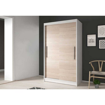 Arte Contemporary Neomi 4 White Carcass & Oak Sonoma Front Sliding Door Wardrobe W1200mm H2000mm D610mm With Six Compartments - image 1