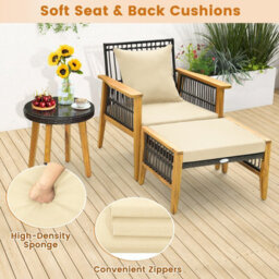 Costway 5 Piece Patio Furniture Set Garden Wicker Woven Chair Set W/ Coffee Table & 2 Ottomans - thumbnail 5