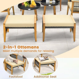 Costway 5 Piece Patio Furniture Set Garden Wicker Woven Chair Set W/ Coffee Table & 2 Ottomans - thumbnail 7