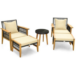 Costway 5 Piece Patio Furniture Set Garden Wicker Woven Chair Set W/ Coffee Table & 2 Ottomans - thumbnail 2