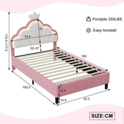 3Ft Single Bed Frame With Led Cloud Adjustable Headboard, Upholstered Bed Frame With Slat Support, Crown Beds, Velvet, Pink - thumbnail 7