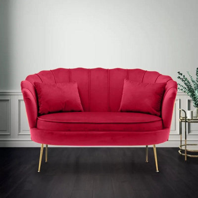 2 Seater Sofa Loveseat In Pink Velvet Fabric - image 1