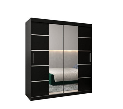 Arte Verona 04 Contemporary 2 Mirrored Sliding Door Wardrobe 9 Shelves 2 Rails Black Matt (H)2000mm (W)1800mm (D)620mm - image 1