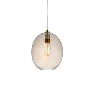 Luminosa Lighting Luminosa Kelda Oval Dome Pendant Ceiling Light Satin Brass Plate, Champagne Lustre Glass, 1X E27 - image 1