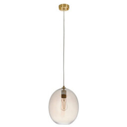Luminosa Lighting Luminosa Kelda Oval Dome Pendant Ceiling Light Satin Brass Plate, Champagne Lustre Glass, 1X E27 - thumbnail 6