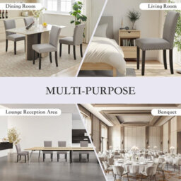 London Boutique 2 Pack Parsons Dining Chairs, Linen Upholstered High Back Kitchen Chairs, Nailhead Trim, Wooden Legs, Grey - thumbnail 7