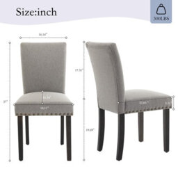 London Boutique 2 Pack Parsons Dining Chairs, Linen Upholstered High Back Kitchen Chairs, Nailhead Trim, Wooden Legs, Grey - thumbnail 2