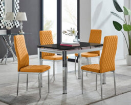 Furniturebox Enna Black Glass Extending Dining Table And 4 Mustard Milan Chairs - thumbnail 1