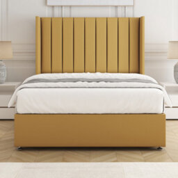 Bsspoke Hannah Divan Bed Set Mustard Plush Velvet 54Inch Wingedback Panel Headboard & Mattress No Drawers In 3Ft 4Ft 4Ft6 5Ft 6Ft - thumbnail 1