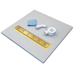 Insl8 Linear Wet Room Tile-On Shower Tray With Gold Grate Staggered Slots - 800 X 800 X 25mm