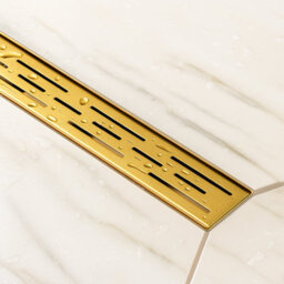 Insl8 Linear Wet Room Tile-On Shower Tray With Gold Grate Staggered Slots - 800 X 800 X 25mm - thumbnail 5