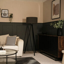 Valuelights Barbro Black Tripod Floor Lamp With Charcoal Boucle Shade - thumbnail 1