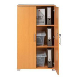 MMT Funiture Designs Beech Wooden Filing Cabinet With 2 Shelves - 2 Door Lockable Filing Cabinet - Tall Wood Office Storage Cupboard Organiser - thumbnail 3