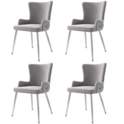 Btm Velvet Dining Chairs Set Of 4, Luxury Lounge Chairs With Silver Metal Legs, Grey - thumbnail 9