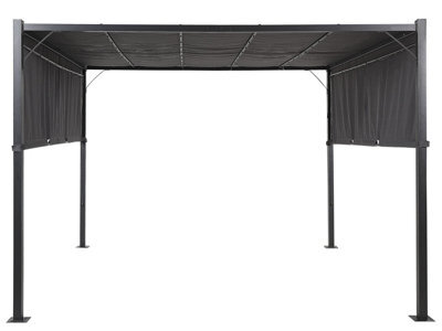 Beliani Premier Pergola Grey Steel 310 X 310 Cm Square Pavilion With Sliding Canopy And Solar Led Lights - image 1