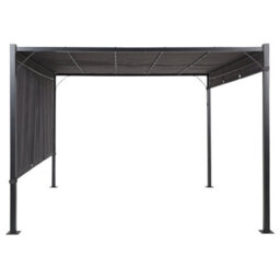 Beliani Premier Pergola Grey Steel 310 X 310 Cm Square Pavilion With Sliding Canopy And Solar Led Lights - thumbnail 4
