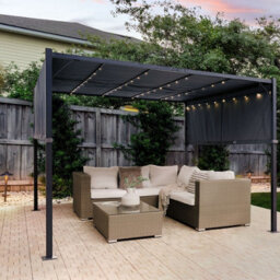 Beliani Premier Pergola Grey Steel 310 X 310 Cm Square Pavilion With Sliding Canopy And Solar Led Lights - thumbnail 2