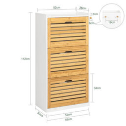 Sobuy Fsr108-Nw, Shoe Cabinet Shoe Rack Shoe Storage Cupboard Organizer With 3 Drawers ,w55Xd30Xh112 - thumbnail 3