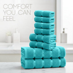 Casabella Towels Set, 8 Pc Towels For Bathroom, 100% Cotton, 2 Bath Towels, 2 Hand Towels, 4 Face Cloth, Jade - thumbnail 6