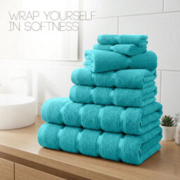 Casabella Towels Set, 8 Pc Towels For Bathroom, 100% Cotton, 2 Bath Towels, 2 Hand Towels, 4 Face Cloth, Jade - thumbnail 8