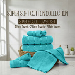 Casabella Towels Set, 8 Pc Towels For Bathroom, 100% Cotton, 2 Bath Towels, 2 Hand Towels, 4 Face Cloth, Jade - thumbnail 2