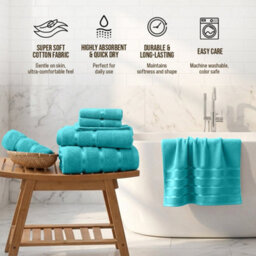 Casabella Towels Set, 8 Pc Towels For Bathroom, 100% Cotton, 2 Bath Towels, 2 Hand Towels, 4 Face Cloth, Jade - thumbnail 4