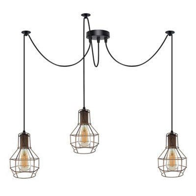 Ledsone Vintage Industrial Spider Chandelier Wire Cage Shade E27 60W Brushed Copper