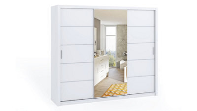 Arte Bono Sliding Door Wardrobe With Centre Mirror - Spacious Bedroom Storage In White Matt - W2500mm X H2150mm X D620mm - image 1