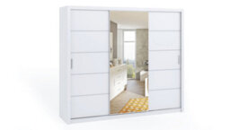Arte Bono Sliding Door Wardrobe With Centre Mirror - Spacious Bedroom Storage In White Matt - W2500mm X H2150mm X D620mm - thumbnail 1