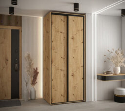 Arte Rustic Oak Artisan Sliding Door Wardrobe H2050mm W1200mm D600mm With Black Steel Handles And Decorative Strips - thumbnail 2